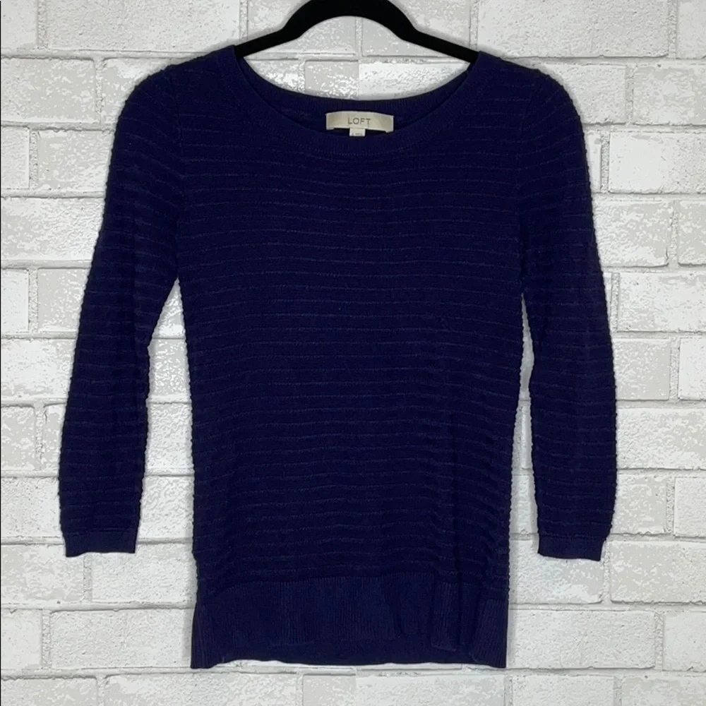 Loft Navy Knit Scoop Neck Sweater - Picture 1 of 9